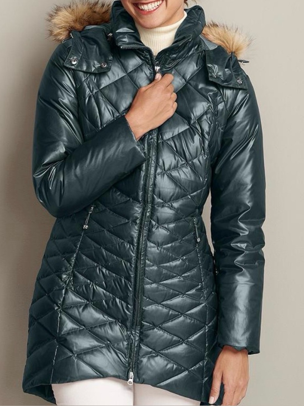 Eddie Bauer EB 550 Premium Goose Down Stine Puffer Parka Coat Jacket Size L Tall